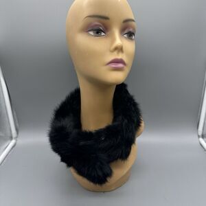 Black Real Fur Neck Scarf Collar Clip Black Retro